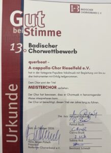 17.10.2026 - Urkunde - Prädikat Meisterchor für querbeat